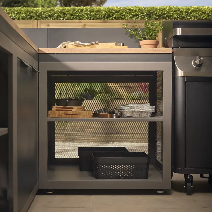Cucino Mesh Grey Open Steel Wood effect Outdoor kitchen cabinet unit