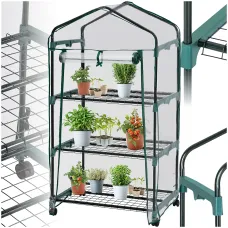 Greenhouse - with wheels, 3 shelves, tarpaulin cover, 69 x 49 x 133 cm - 69 x 49 x 133 cm