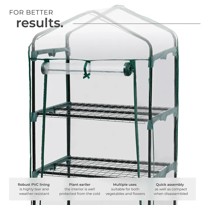 Greenhouse - with wheels, 3 shelves, tarpaulin cover, 69 x 49 x 133 cm - 69 x 49 x 133 cm