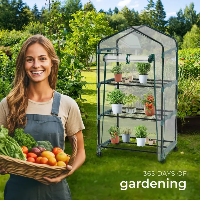 Greenhouse - with wheels, 3 shelves, tarpaulin cover, 69 x 49 x 133 cm - 69 x 49 x 133 cm