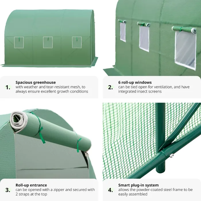Greenhouse - polytunnel with 6 windows, 343 x 200 x 200 cm - 343 x 200 x 200 cm