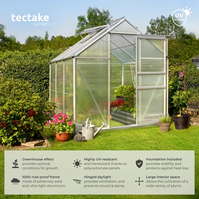 Aluminium greenhouse with foundation, UV-resistant - 190 x 185 x 195 cm