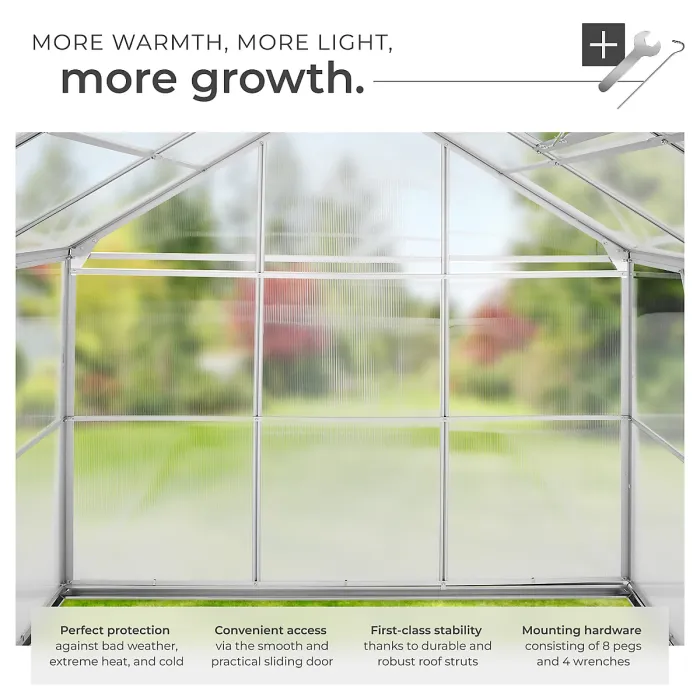 Aluminium greenhouse with foundation, UV-resistant - 190 x 185 x 195 cm