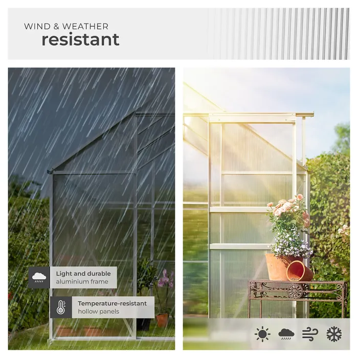 Aluminium greenhouse with foundation, UV-resistant - 190 x 185 x 195 cm