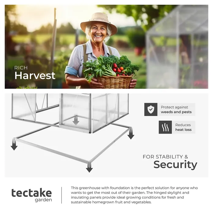 Aluminium greenhouse with foundation, UV-resistant - 190 x 185 x 195 cm