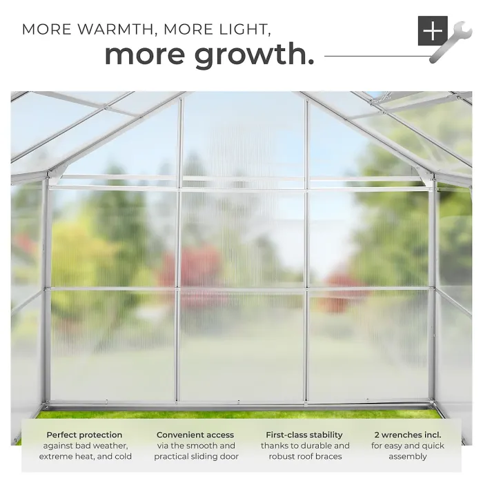 Aluminium greenhouse, UV-resistant, 185x190x195cm - 190 x 185 x 195 cm