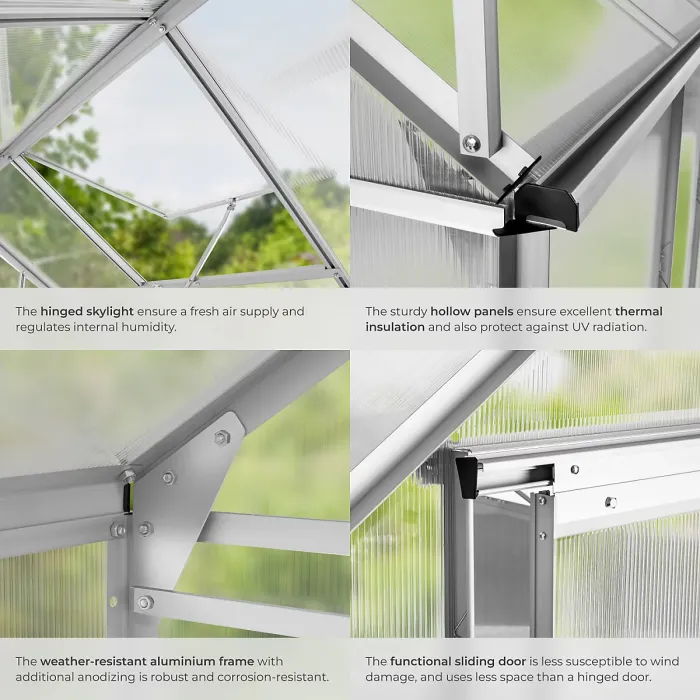 Aluminium greenhouse, UV-resistant, 185x190x195cm - 190 x 185 x 195 cm