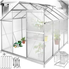 Aluminium greenhouse with foundation, 185x250x195cm - 250 x 185 x 195 cm