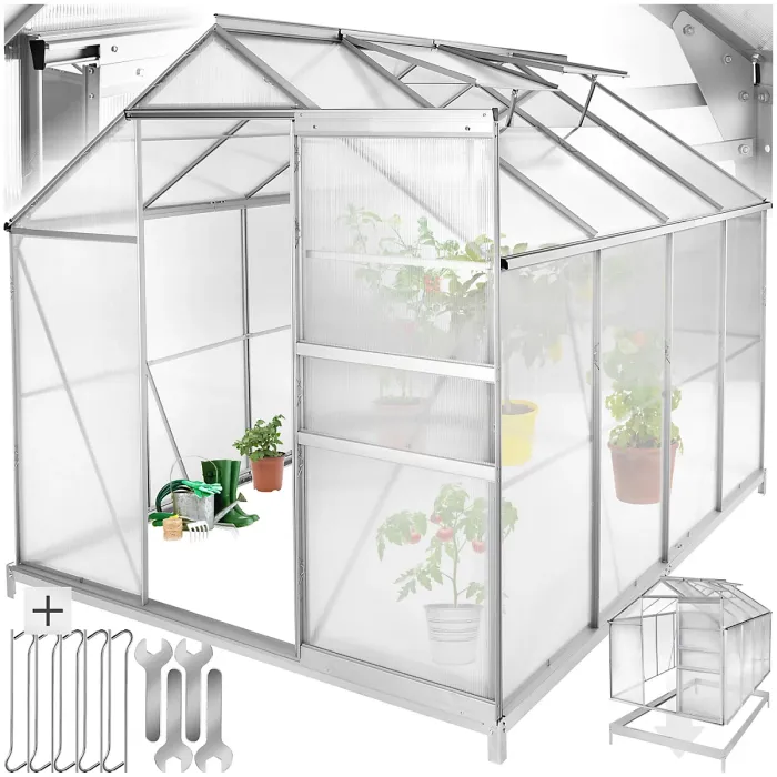 Aluminium greenhouse with foundation, 185x250x195cm - 250 x 185 x 195 cm