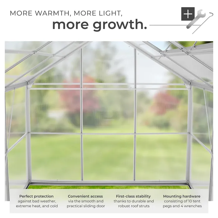 Aluminium greenhouse with foundation, 185x250x195cm - 250 x 185 x 195 cm