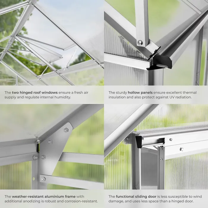 Aluminium greenhouse with foundation, 185x250x195cm - 250 x 185 x 195 cm