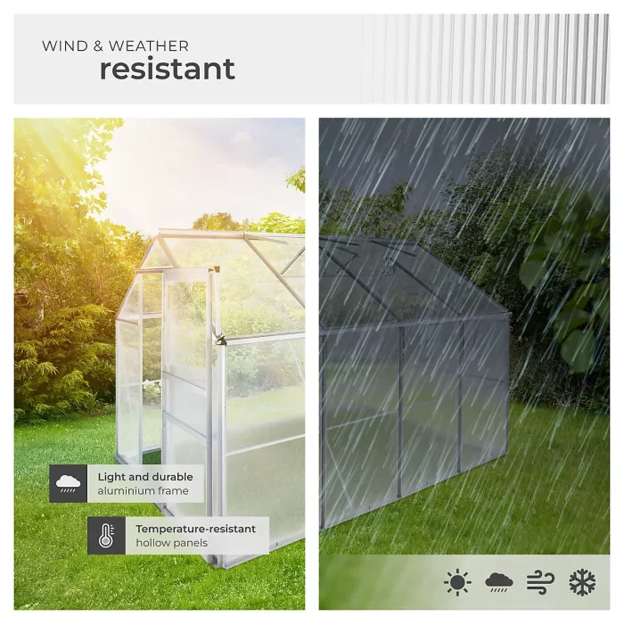 Aluminium greenhouse with foundation, 185x250x195cm - 250 x 185 x 195 cm