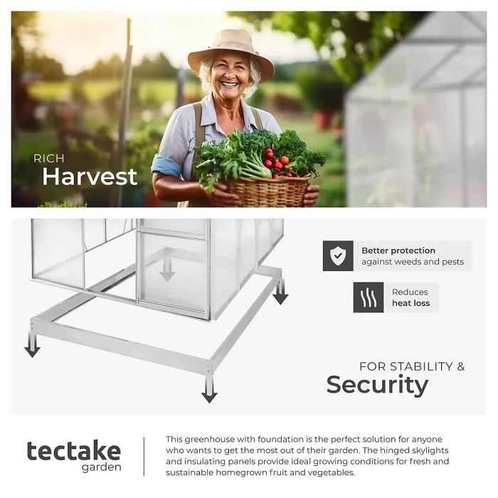 Aluminium greenhouse with foundation, 185x250x195cm - 250 x 185 x 195 cm