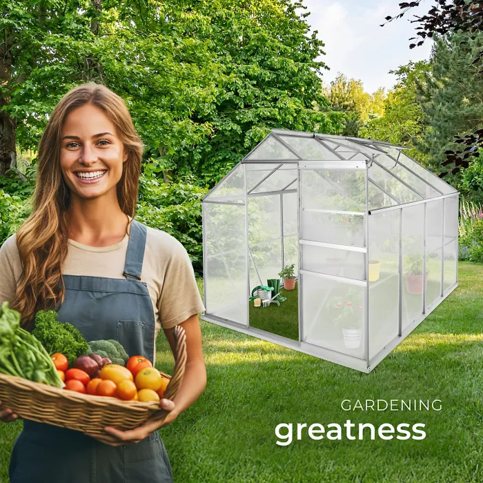 Aluminium greenhouse with foundation, 185x250x195cm - 250 x 185 x 195 cm