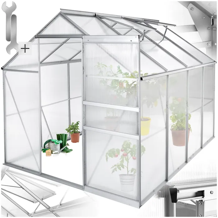 Aluminium greenhouse, UV-resistant, 185x250x195cm - 250 x 185 x 195 cm