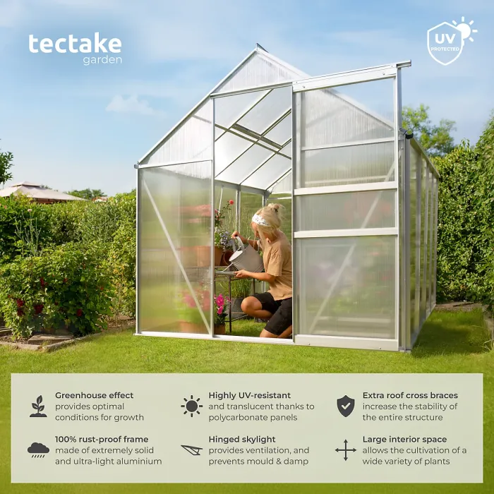 Aluminium greenhouse, UV-resistant, 185x250x195cm - 250 x 185 x 195 cm