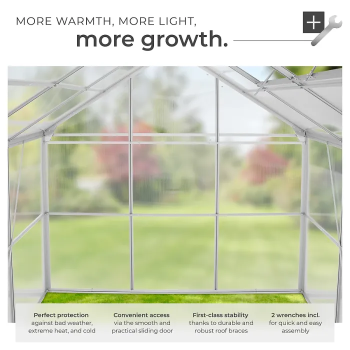 Aluminium greenhouse, UV-resistant, 185x250x195cm - 250 x 185 x 195 cm