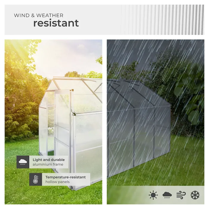 Aluminium greenhouse, UV-resistant, 185x250x195cm - 250 x 185 x 195 cm