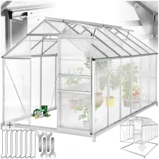 Greenhouse with foundation - anodised aluminium, 185 x 375 x 195cm - 375 x 185 x 195 cm