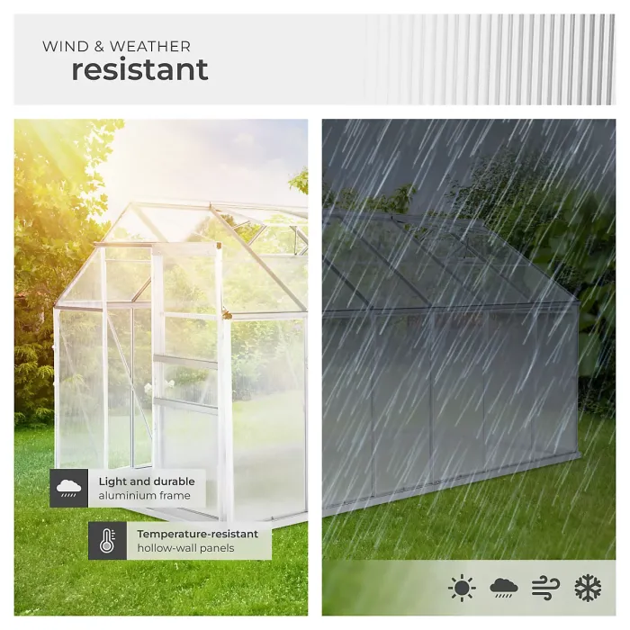 Greenhouse with foundation - anodised aluminium, 185 x 375 x 195cm - 375 x 185 x 195 cm