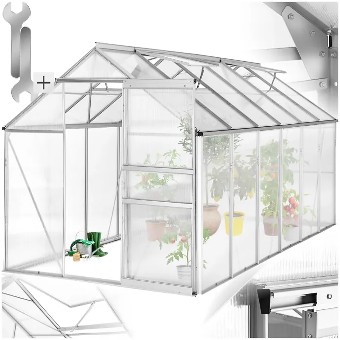 Aluminium greenhouse, UV-resistant, 185x375x195cm - 375 x 185 x 195 cm
