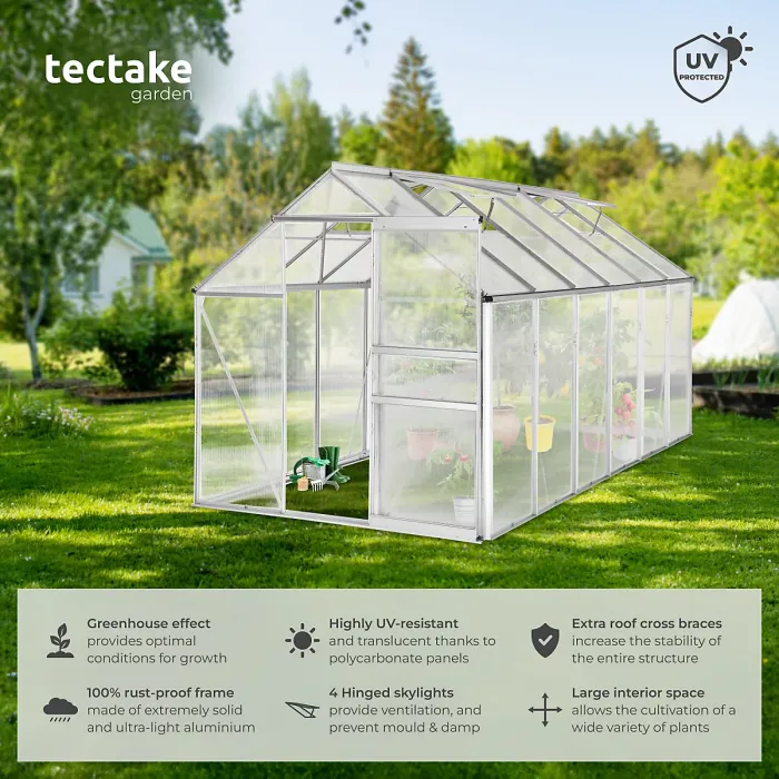 Aluminium greenhouse, UV-resistant, 185x375x195cm - 375 x 185 x 195 cm