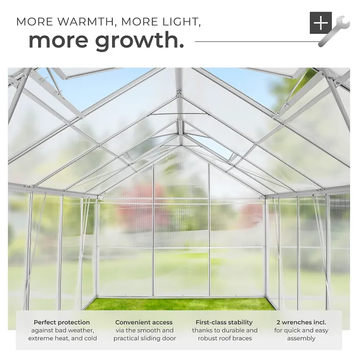 Aluminium greenhouse, UV-resistant, 185x375x195cm - 375 x 185 x 195 cm