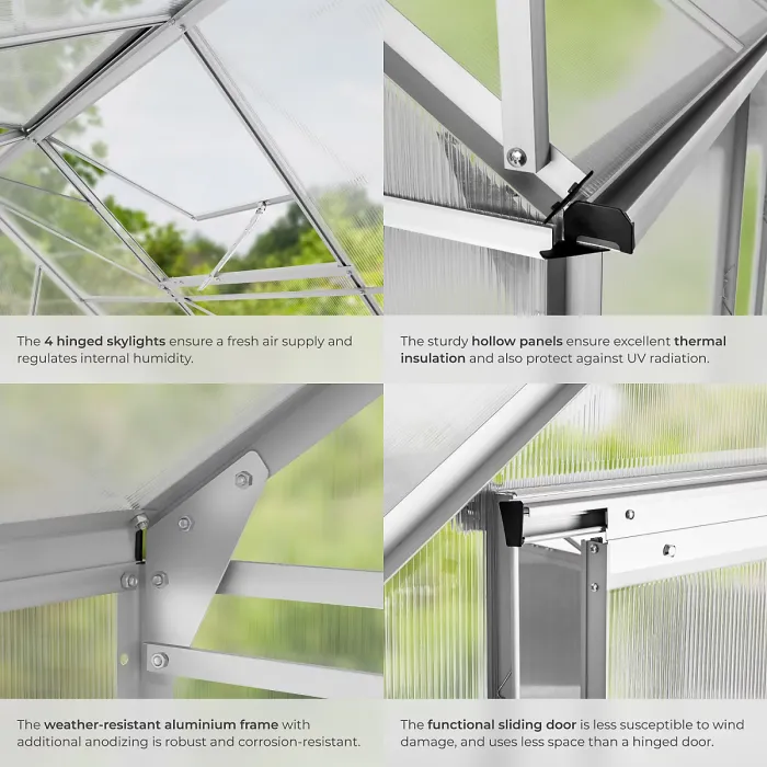 Aluminium greenhouse, UV-resistant, 185x375x195cm - 375 x 185 x 195 cm