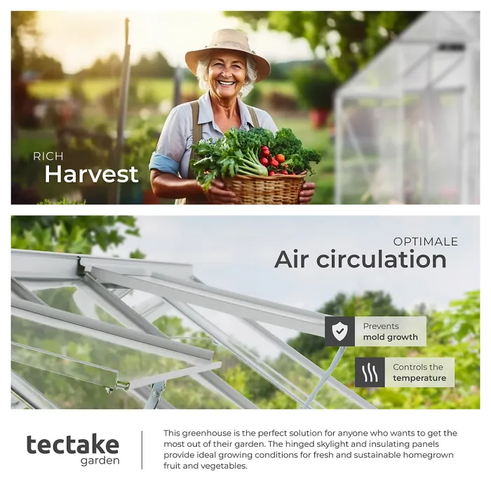 Aluminium greenhouse, UV-resistant, 185x375x195cm - 375 x 185 x 195 cm