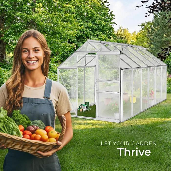 Aluminium greenhouse, UV-resistant, 185x375x195cm - 375 x 185 x 195 cm