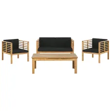 Garden Lounge Set with Table 4 Seater PACIFIC Acacia Wood Black