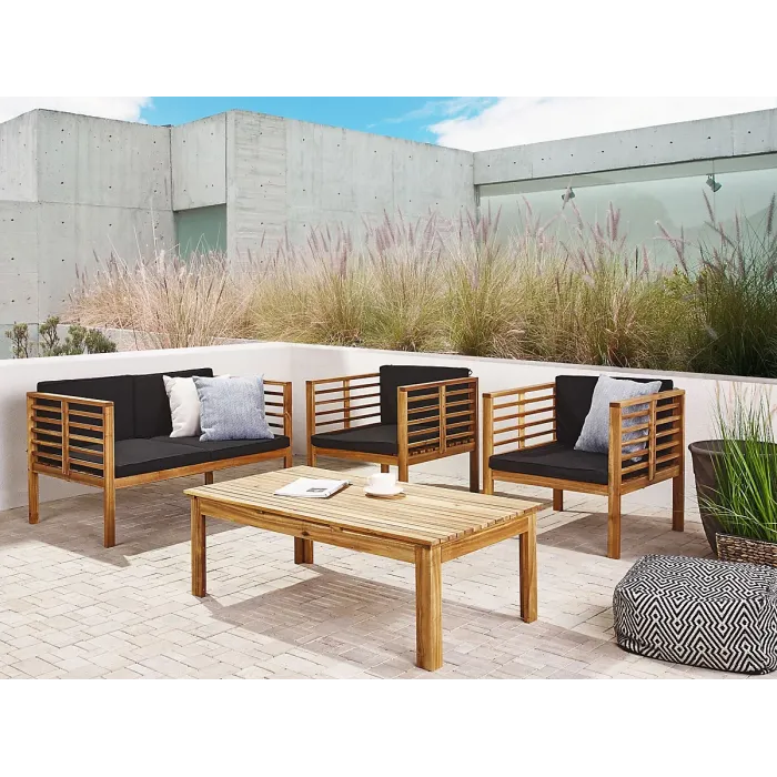 Garden Lounge Set with Table 4 Seater PACIFIC Acacia Wood Black