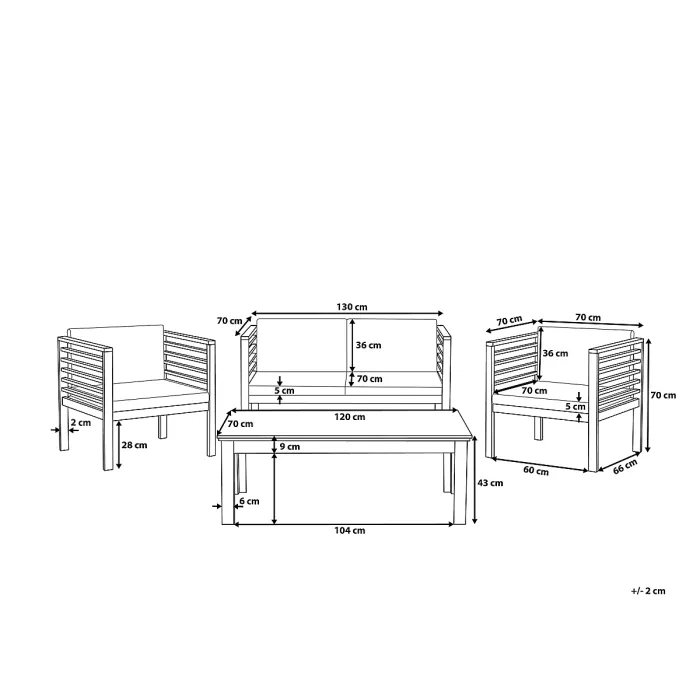Garden Lounge Set with Table 4 Seater PACIFIC Acacia Wood Black