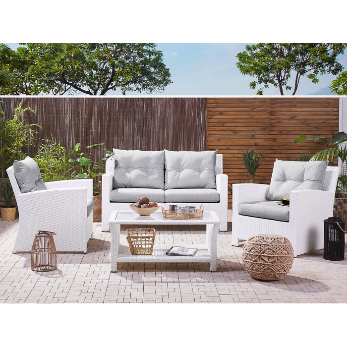 Garden Lounge Set with Table 4 Seater MARINO PE Rattan White