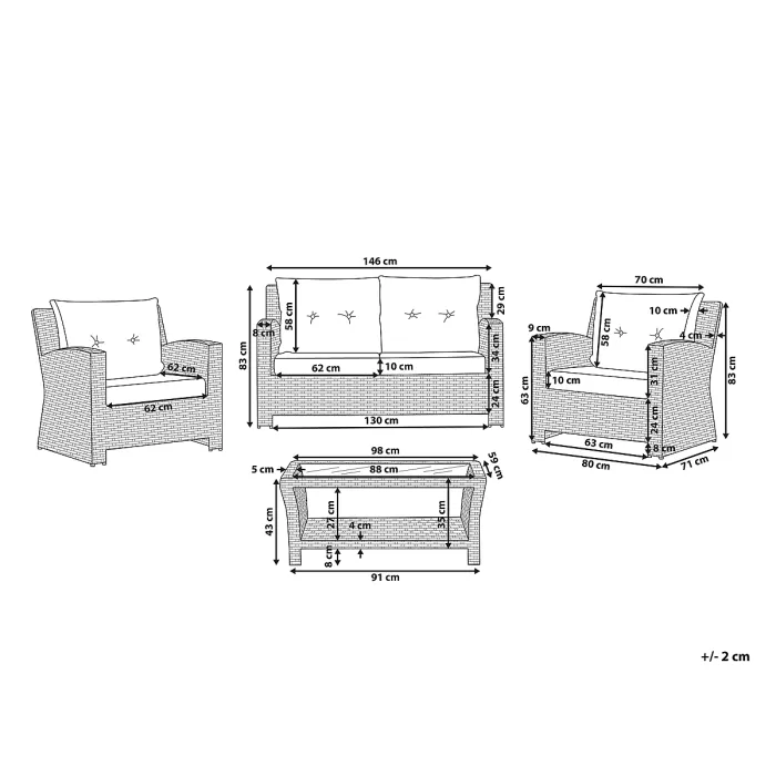 Garden Lounge Set with Table 4 Seater MARINO PE Rattan White