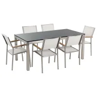 Garden Dining Set 6 Seater GROSSETO Granite Flamed Black/ White