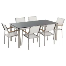 Garden Dining Set 6 Seater GROSSETO Granite Flamed Black/ White