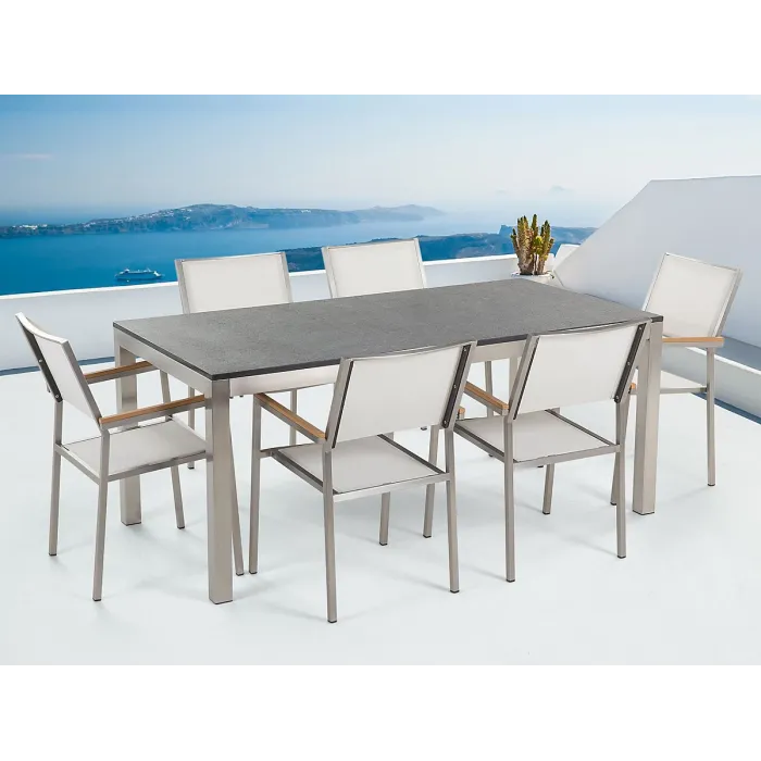 Garden Dining Set 6 Seater GROSSETO Granite Flamed Black/ White