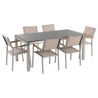 Garden Dining Set 6 Seater GROSSETO Granite Flamed Black/ Beige