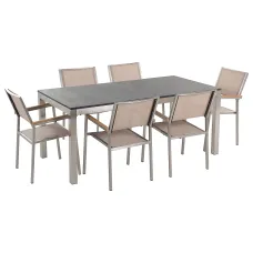 Garden Dining Set 6 Seater GROSSETO Granite Flamed Black/ Beige