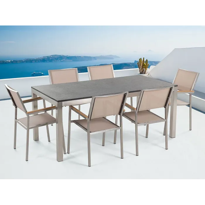 Garden Dining Set 6 Seater GROSSETO Granite Flamed Black/ Beige