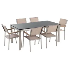 Garden Dining Set 6 Seater GROSSETO Granite Polished Black/ Beige