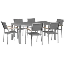Garden Dining Set 6 Seater GROSSETO Granite Polished Grey