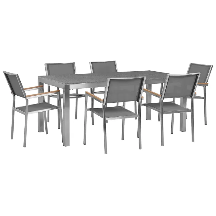 Garden Dining Set 6 Seater GROSSETO Granite Polished Grey