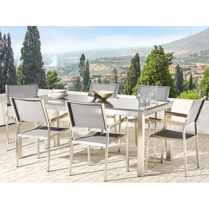 Garden Dining Set 6 Seater GROSSETO Granite Polished Grey