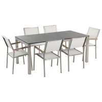 Garden Dining Set 6 Seater GROSSETO Granite Polished Black/ White