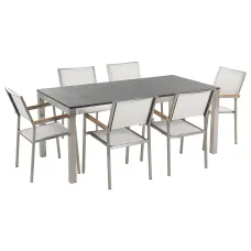 Garden Dining Set 6 Seater GROSSETO Granite Polished Black/ White