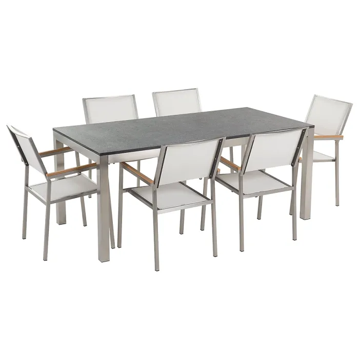 Garden Dining Set 6 Seater GROSSETO Granite Polished Black/ White