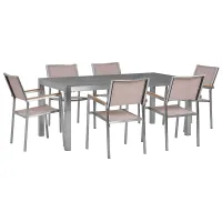Garden Dining Set 6 Seater GROSSETO Granite Polished Grey/ Beige