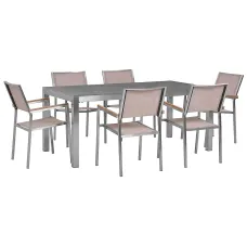 Garden Dining Set 6 Seater GROSSETO Granite Polished Grey/ Beige